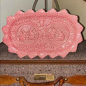 Whimsical Pink Bunny Rabbit Ceramic Platter